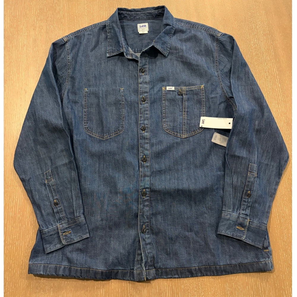 Lee Workwear Denim Overshirt Shirt Jacket XL NWT Blue Button Front Utility
